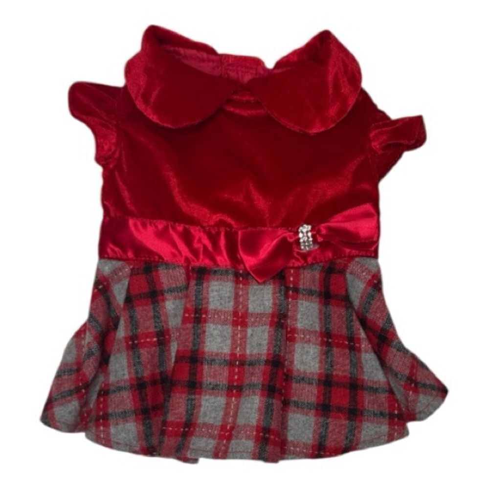 Dog Red Plaid Dress with‎ Bow.